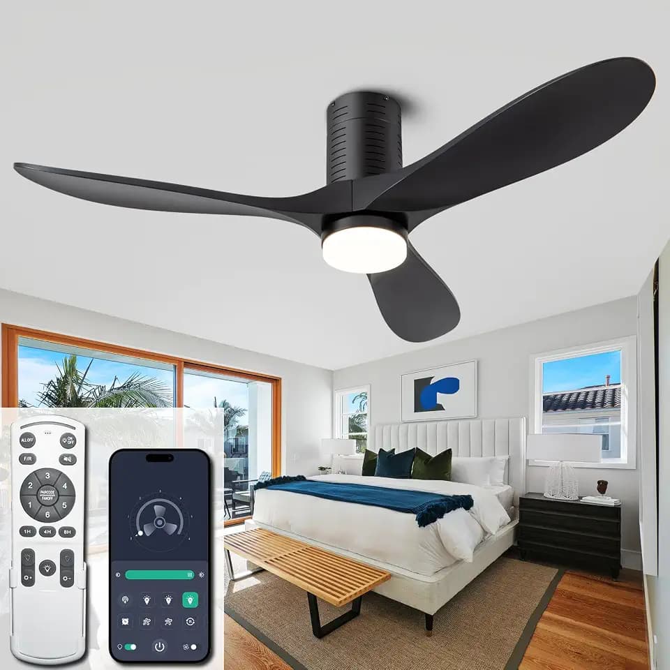 52 Inch Flush Mount Ceiling Fan with Lights, Remote & APP Control DC Motor