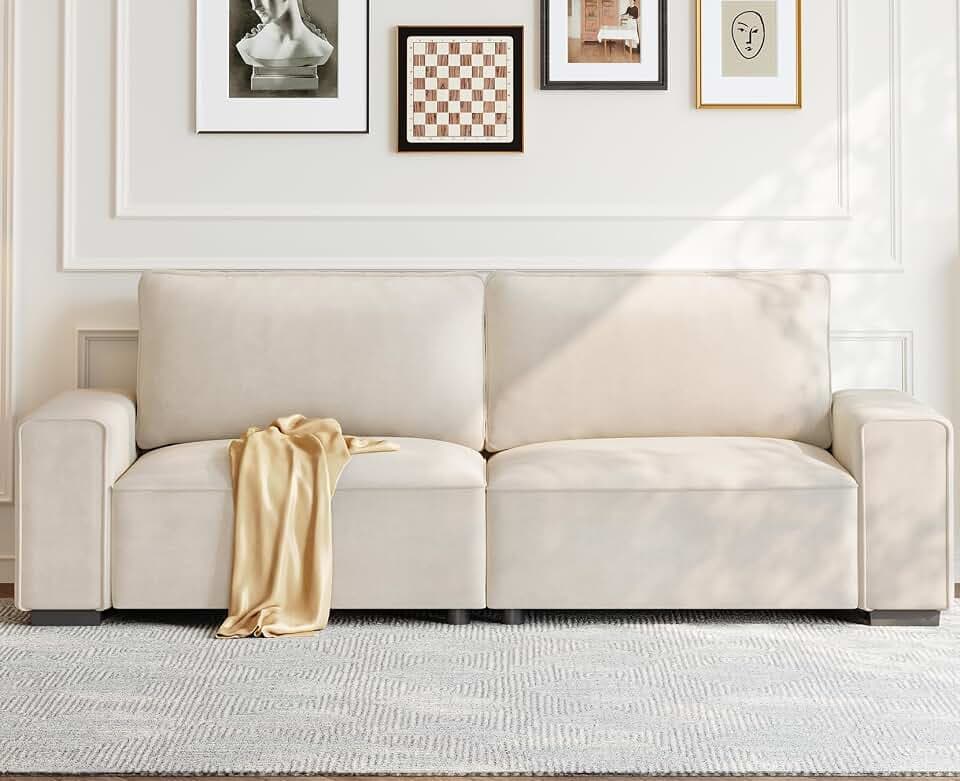 Vesgantti 85'' Chenille Couch for Living Room, 3 Seater Comfy Sofa with Wide Armrest, Thick Spring Cushions, Modern Cloud Couch for Apartment, Office, Bedroom, Small Space, Beige