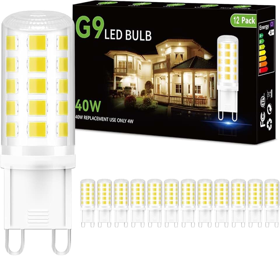 DAYBEETER 12 Pack G9 LED Bulb 4W (40 Watt Equivalent), 6000K Daylight White, T4 Halogen Bulb G 9 Bi-pin Base Bulbs for Chandelier,120V 450LM 360 Beam Angle for Home Lighting, Non-Dimmable G9 Bulb