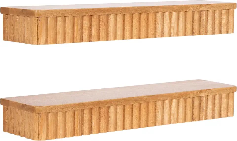 Kate and Laurel Reid Modern Ribbed Mango Wood Floating Shelves Set