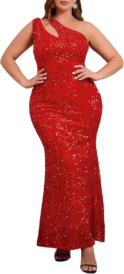 VERWIN Plus Size Sequins Fashion Sleeveless Oblique Collar Mermaid Women's Maxi Dress Evening Dress Party Dress Bodycon Dress