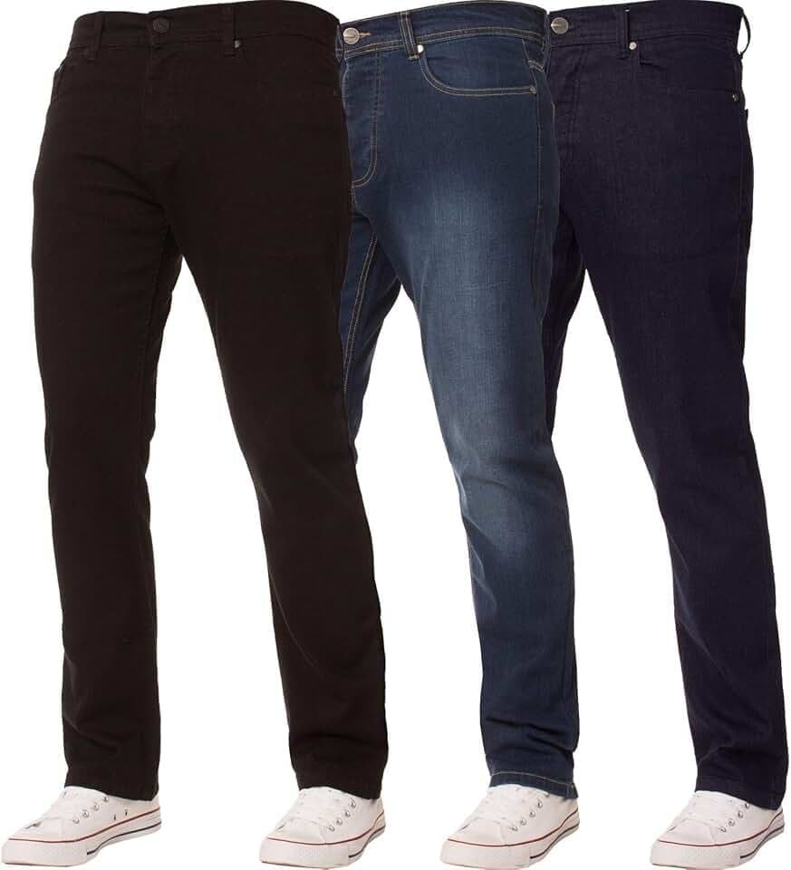 Enzo Herren-Jeans, Stretchstoff, gerades Bein, normale Passform, Denim-Hose, große Größen, alle Taillenumfänge, Mid-Stonewash, 42 W/30 L