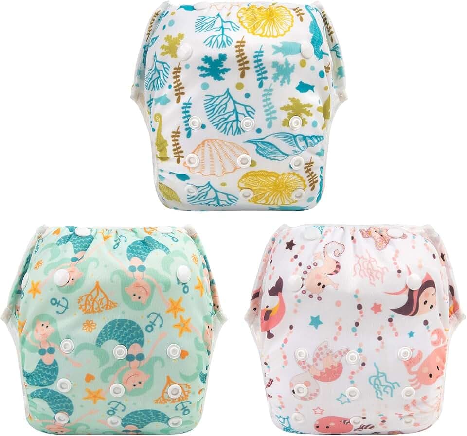 Babygoal Baby & Toddler Girl and Boy Swim Diapers, Reusable Adjustable Washable One Size Fits 6M-3T Gifts and Swimming Lessons 3 Pack 3ZSD12