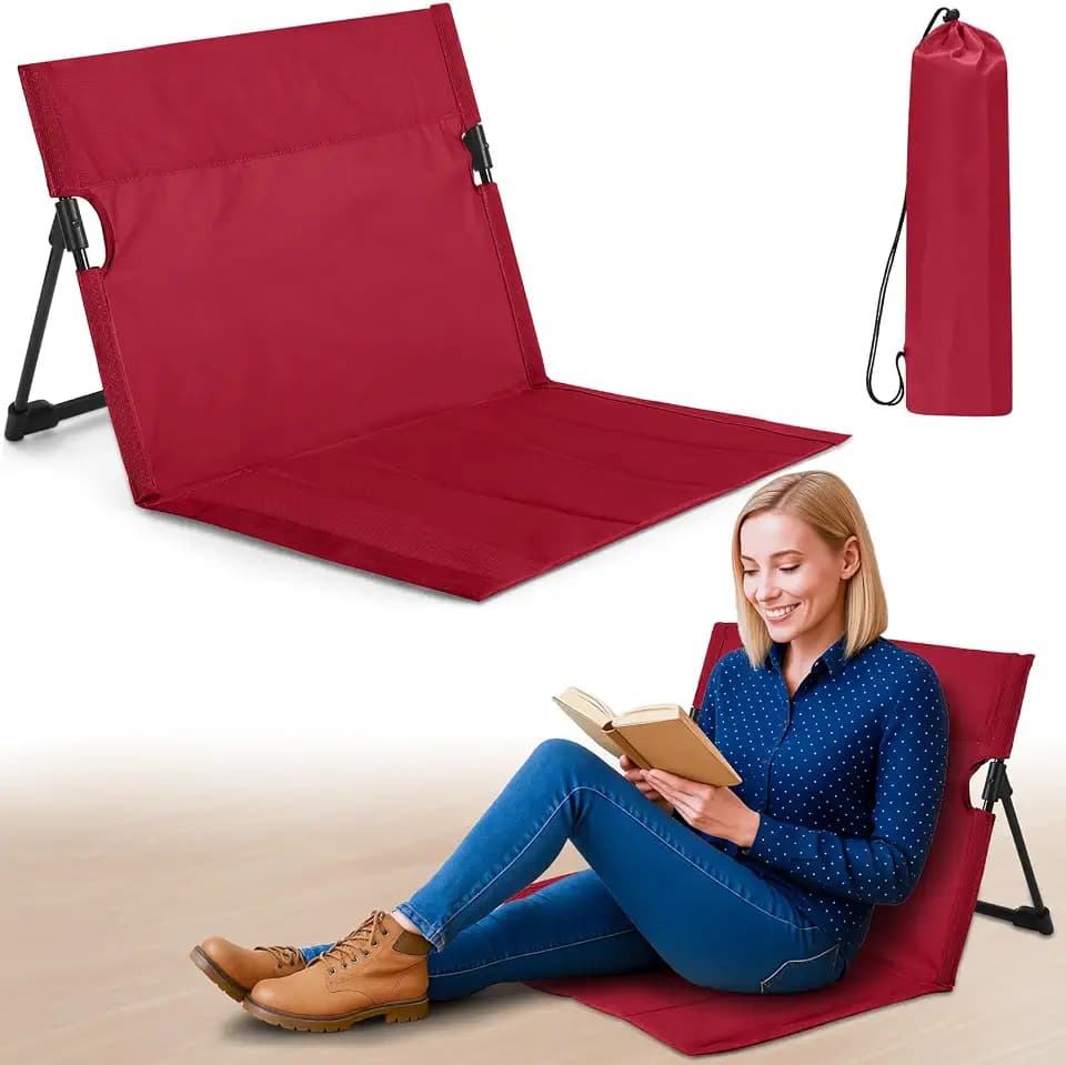 Jetec Foldable Floor Backrest Chair Portable Metal Frame Camping Chair with Storage Bag Light Weight Lazy Seat for Indoor Outdoor Bed Ground Park Lawn Beach Hiking