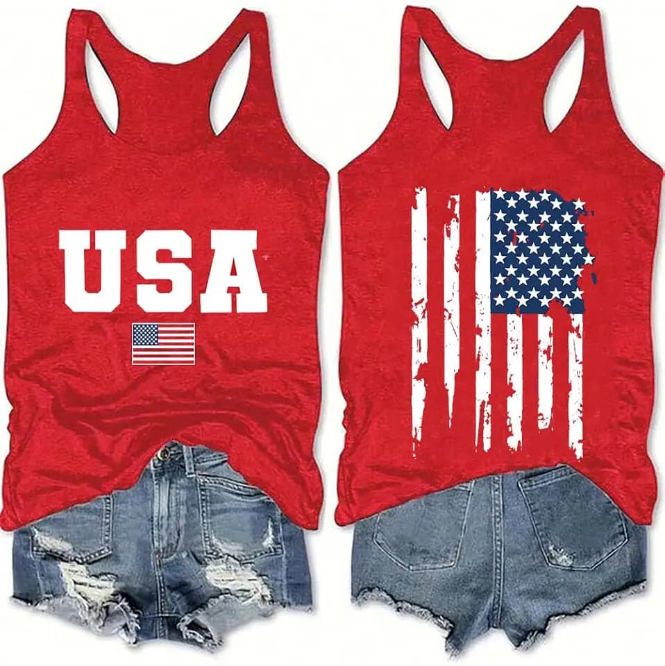 USA Tank Tops Women Funny Outfits Shirts Patriotic American Flag Vest Tees