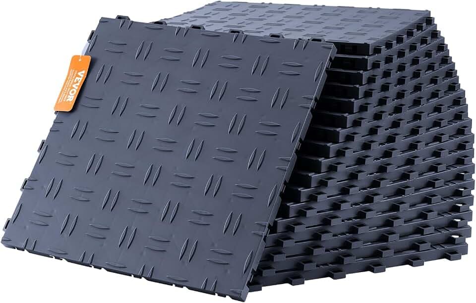 VEVOR Garagen-Bodenbeschläge, 305 x 305 x 13,4 mm, 50er-Set Industrieboden, rutschfeste doppelseitige Struktur-Garagenboden, für Garagen, Keller, Reparaturwerkstätten, Graphitgrau