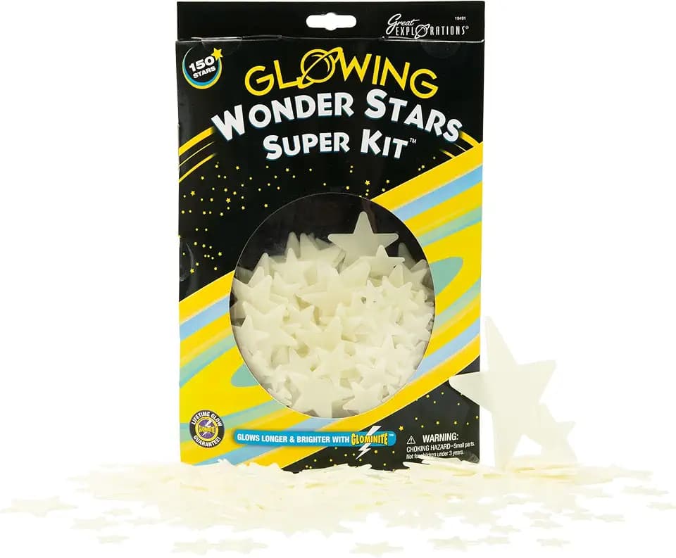 Great Explorations: Wonder Stars Super Kit, Glow In The Dark Ceiling Stars. 150 Pieces In 4 Sizes Reusable Sizes