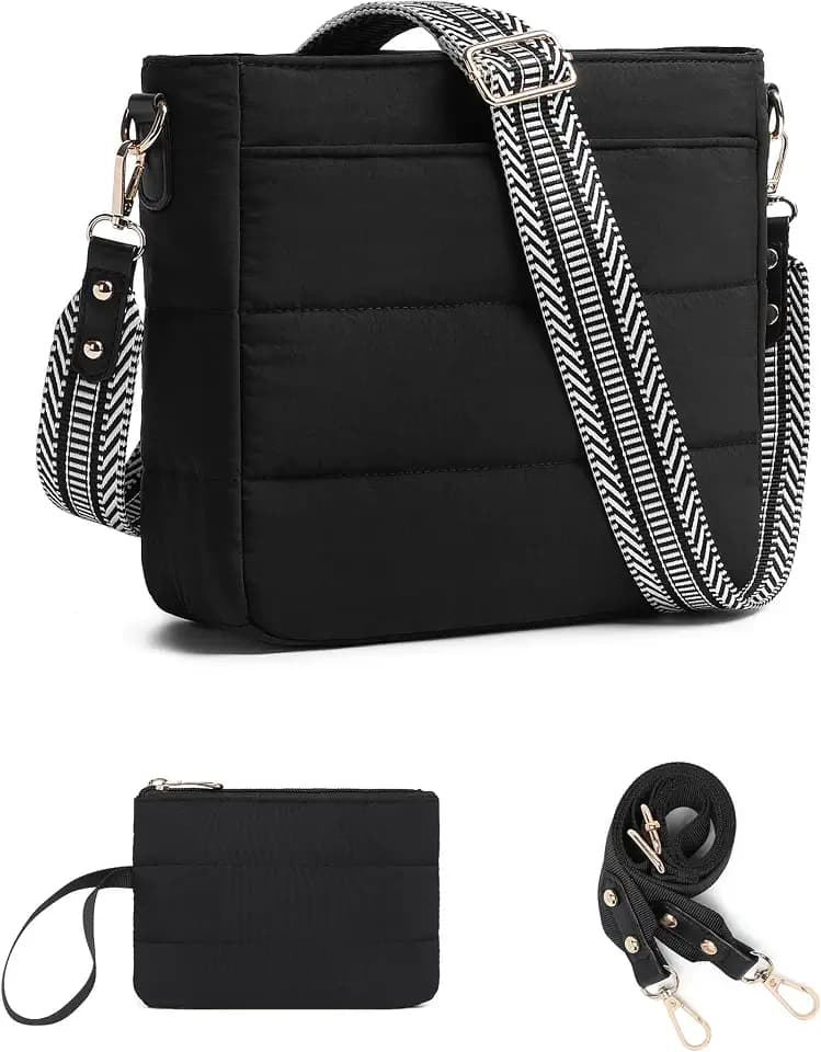 Purses for Women 2PCS Puffer Quilted Crossbody Shoulder Hobo Bags