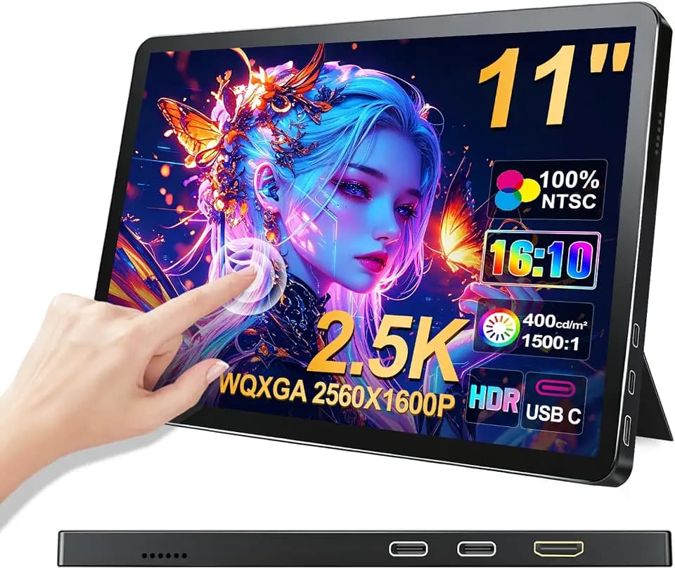 11 inch 2.5K 2560x1600 139% sRGB 1500:1 Portable Touchscreen USB-C HDMI Monitor 400nits for PC, Screen Extender IPS Small HDR Touch Screen Monitor, Mini CNC Display for Laptop PC Xbox PS4/5