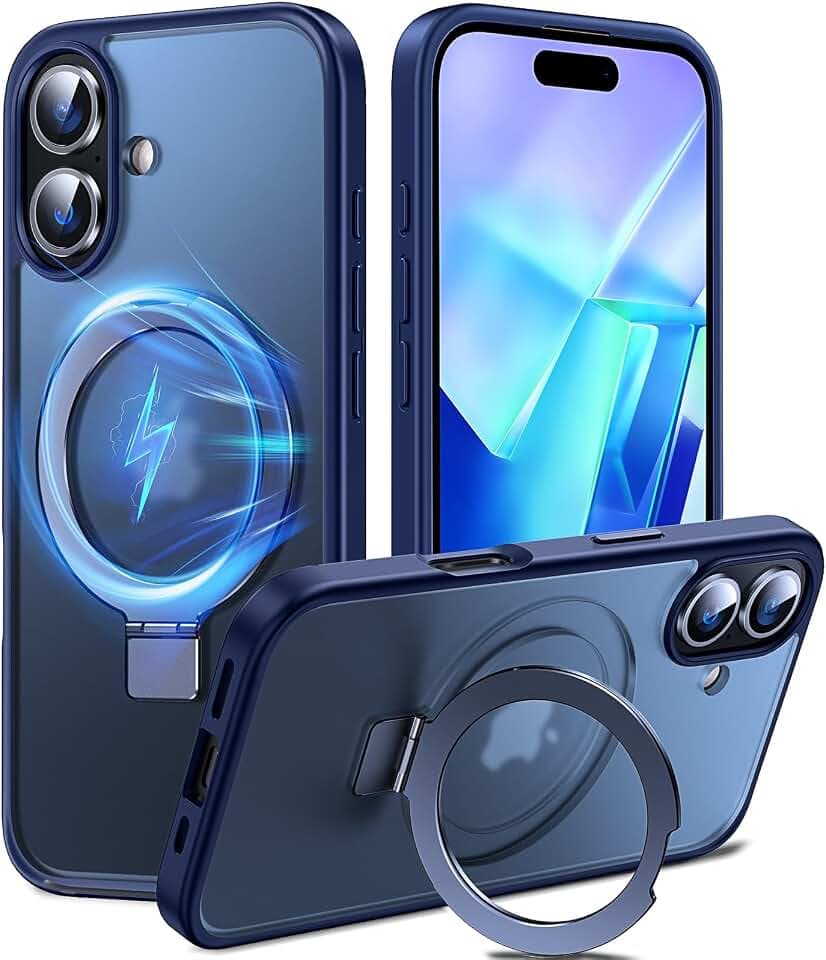 Chicfun 3-in-1 [Magnetic+Kickstand+Ring Holder] for iPhone 16 Case with Stand Ring Holder， Compatible with MagSafe, Military Shockproof Protective Kickstand Phone Case iPhone 16 Cover Blue