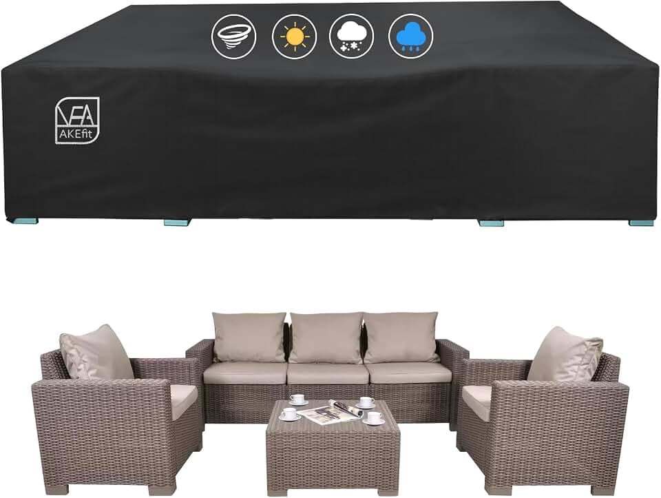 AKEfit Patio Furniture Covers,500D Heavy Duty Waterproof for Outdoor Square and Retangle Patio Table and Chair Covers,Black-110"L x 84"W x 28"H