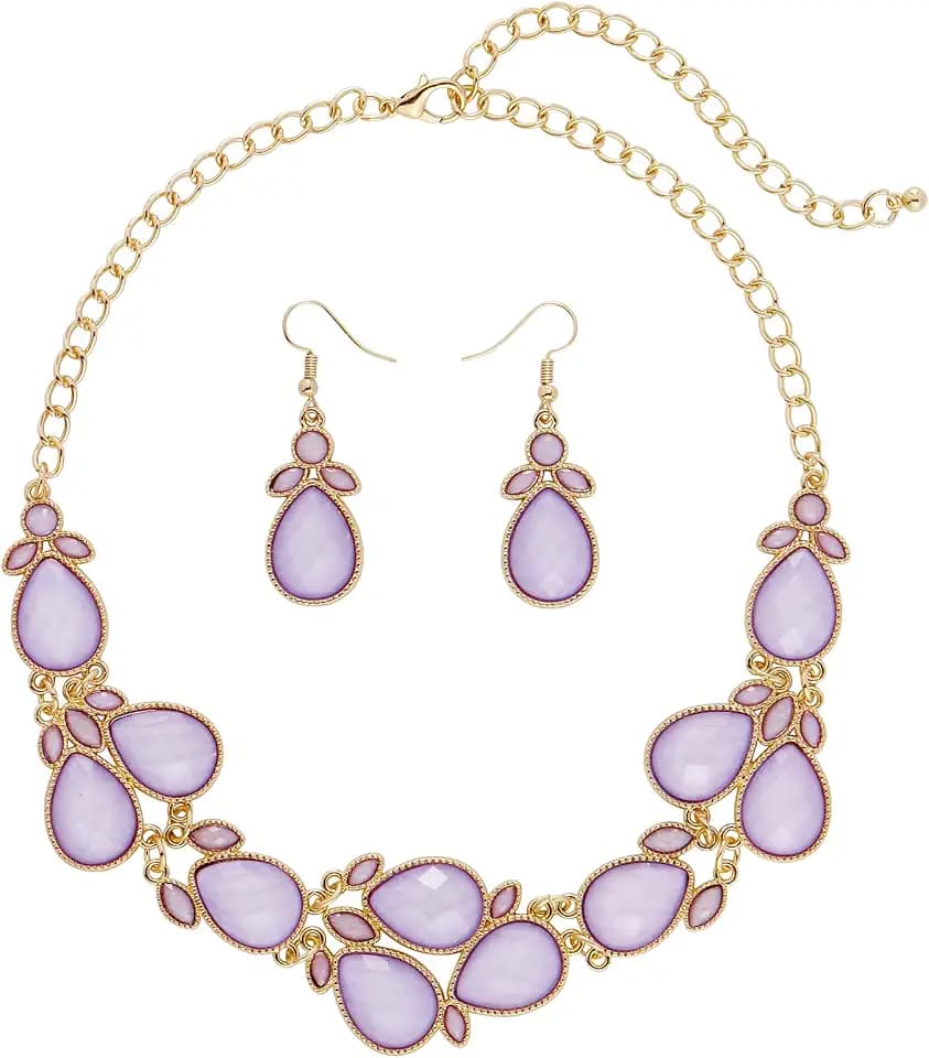 Firstmeet Shiny Resin Water Drop Collar Necklace with Earrings Dreamy Irregular Colors Jewelry Set