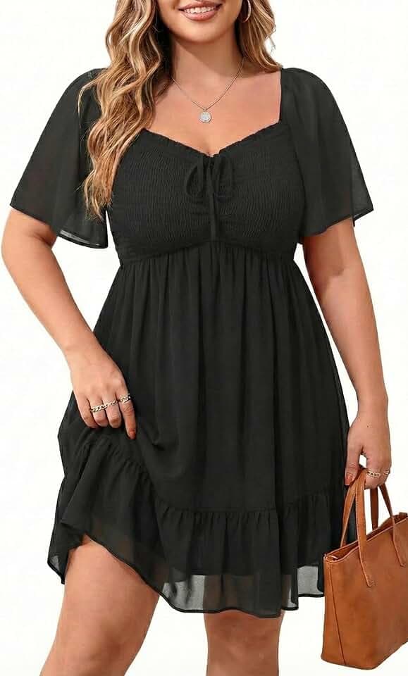 Talisea Plus Size Women's Sweetheart Neckline Dress Smocked Short Summer Sundress Chiffon Mini Cute Graduation Dresses