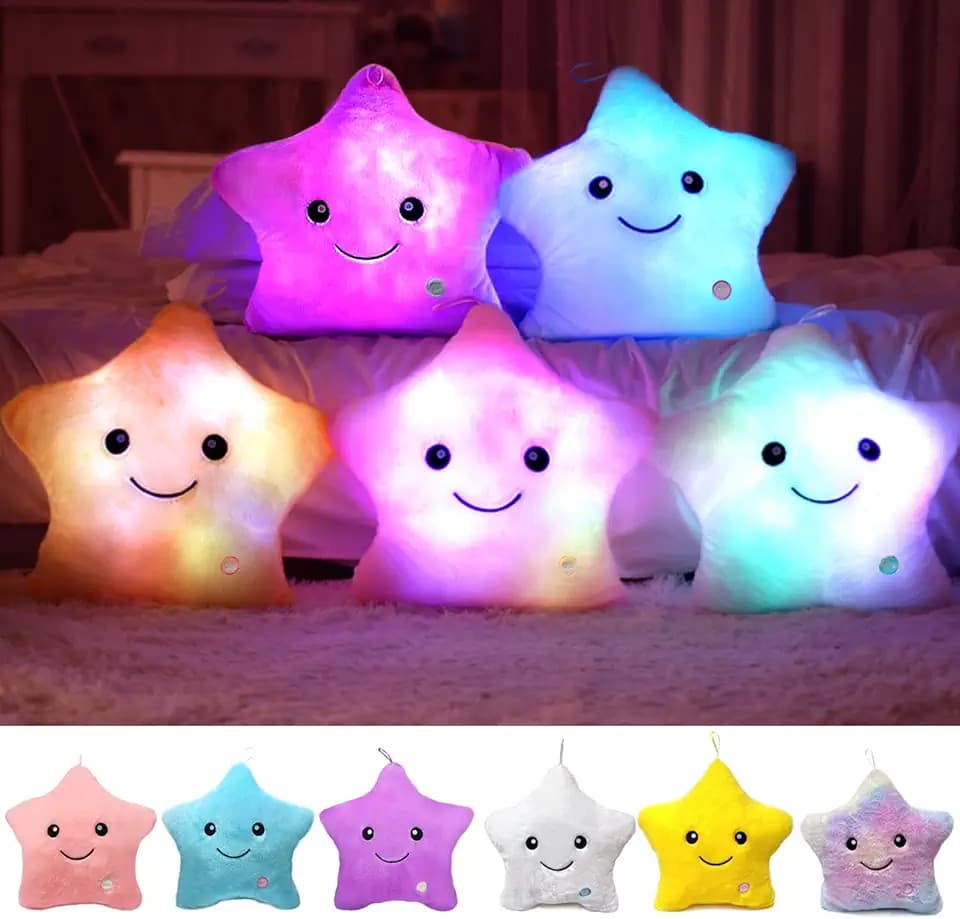 Leuchtkissen, Kinder Leuchtender Stern Kissen led Leuchtend, Deko Sterne Kissen led, Dream Leuchtendes Bunte Stern Plüsch Deko Kissen (Weiß)