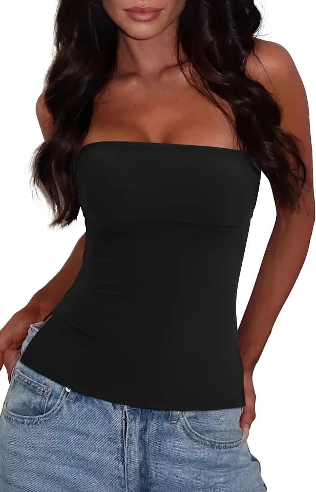 SUUKSESS Women Double Lined Going Out Trendy Tube Tops Side Split Sexy Tank Tops
