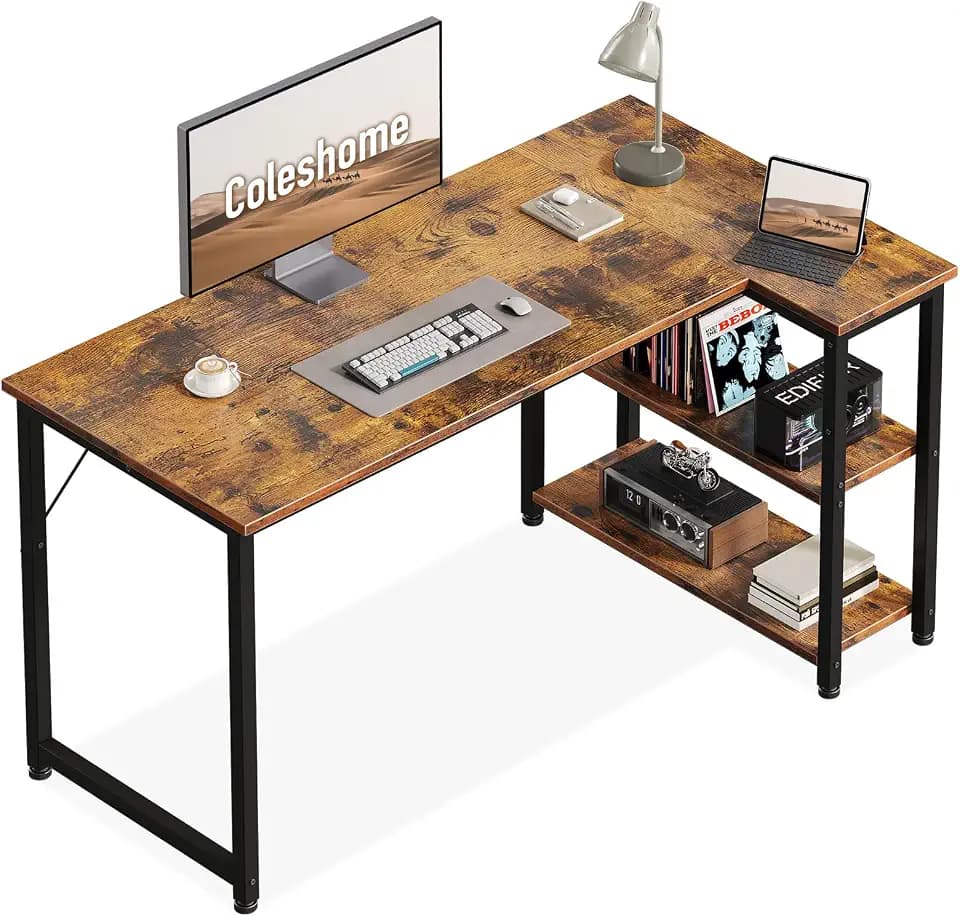 Coleshome Kleiner Gaming Tisch mit Regal, 120×70 cm, Braun