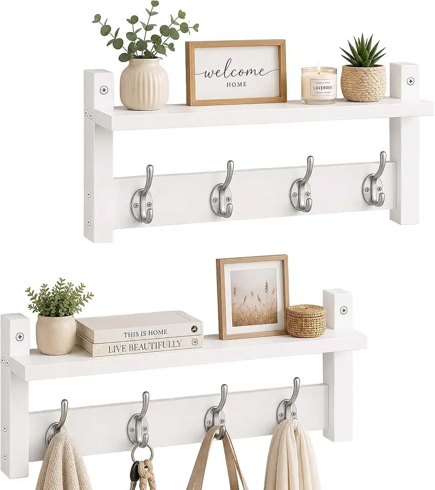 Relaxdays Wandgarderobe, 2er Set, je 4 Doppelhaken, weiß