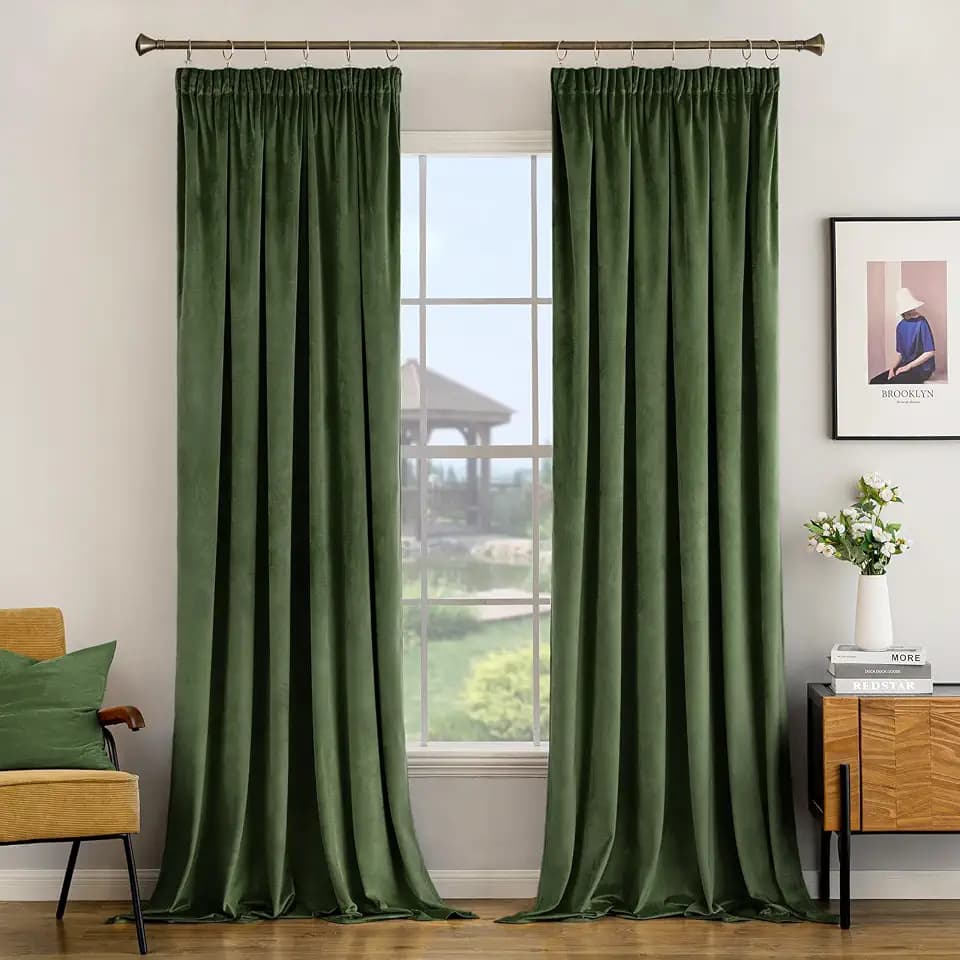 Woaboy 2er Set Samtvorhänge mit Kräuselband Verdunkelungsvorhang Blickdicht Gardine Vorhang mit Ösen für Wohnzimmer 228 x 228 cm(B x H) Matcha Grün