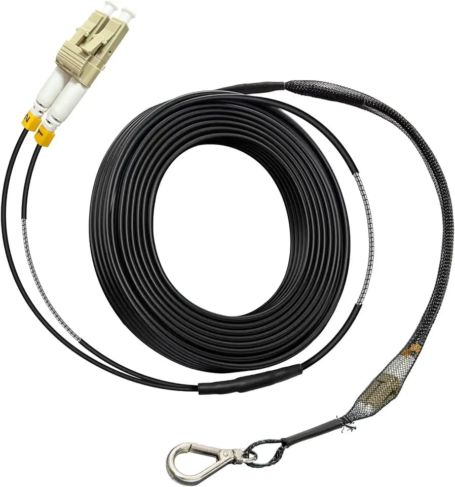 10 Meters OM3 Fiber LC to LC Outdoor Armored Fiber Optic Cable, 10GB/Gigabit Multimode Fiber Patch Cable Duplex 50/125 with Pulling Eye Kit Installed on one end, 30 feet