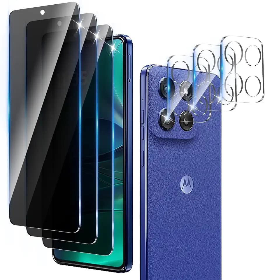 3+3 Pack Privacy Screen Protector Designed for Motorola Moto G Stylus 5G 2025 With 3 Pack Camera Lens Protector,Full Coverage Anti-Spy Tempered Glass Film,9H Hardness,Bubble Free,Easy to Install