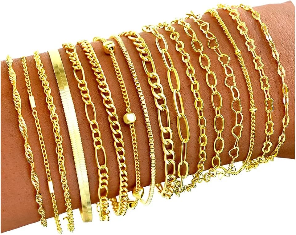 16 PCS Gold Bracelets for Women, Dainty Bracelet Set for Women Trendy