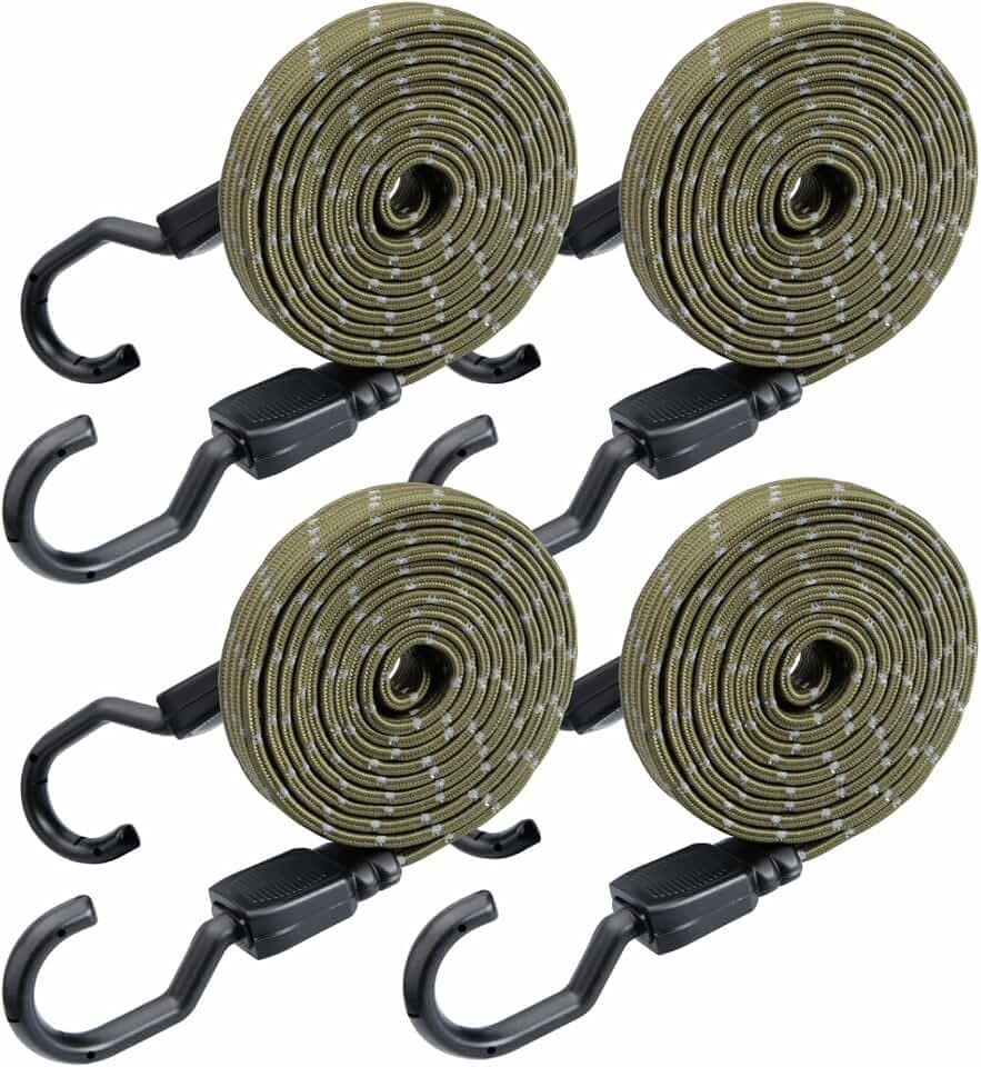 XSTRAP STANDARD 4 PCS 77 Inch Flat Reflective Bungee Cords with Hooks