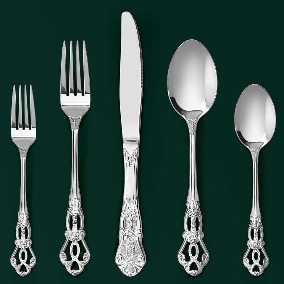 Besteck Set, 20-teiliges Royal Besteckset für 4 Personen Luxus Palaststil Besteck aus Edelstahl, Hochglanzpoliert Spülmaschinenfest Messer Gabel Löffel Essbesteck für Hochzeitsfest, Bankett, Geschenk