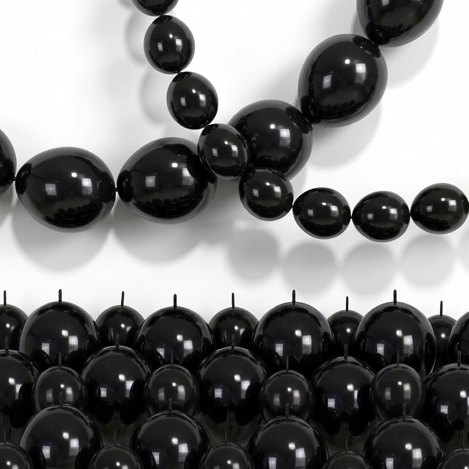 Black Linking Balloons, 120PCS Linked Balloon for Balloon Wall Arch Garland, Quick Link Balloons for Halloween Wedding Birthday Baby Shower Engagement Graduation New Years Party Decorations (6+10inch)