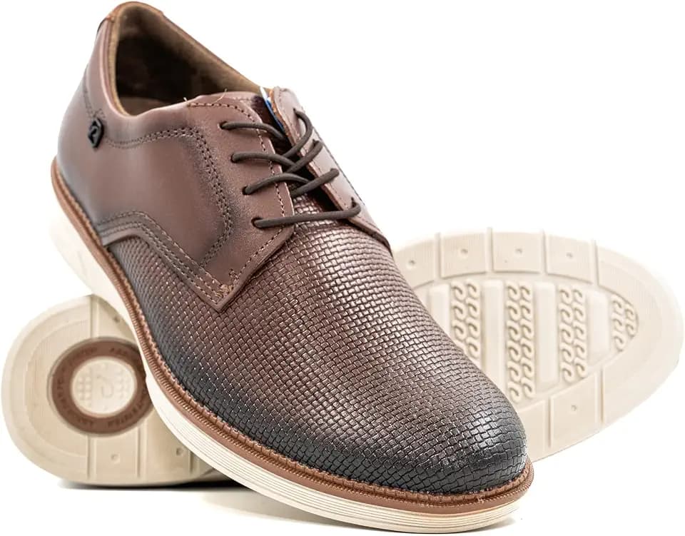 PEGADA Men's Genuine Leather Oxford Shoes, Modern Casual Sneaker Style, Memory Foam Insole, Brown Perforated Design, Model 126705, Low-Top Comfort Shoes for Daily Wear