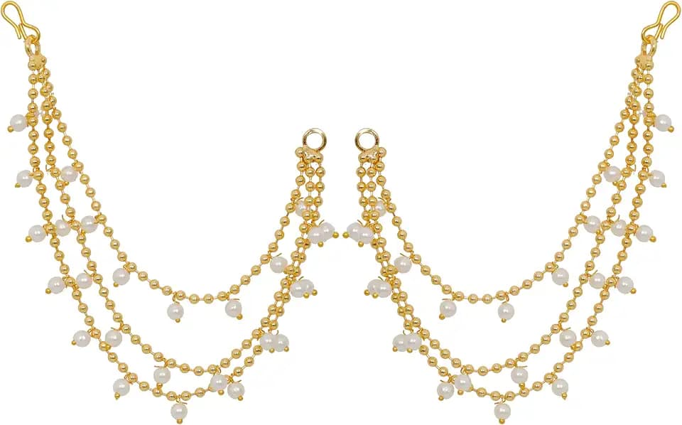 Indian Gold Pearl Kaan Chain for Earrings Ethnic Tradiitonal Kaan Chain for Dangle Earrings Jewelry for Women