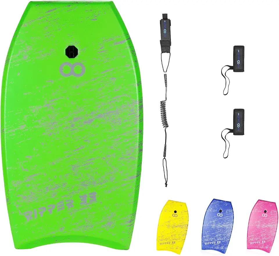 WOOWAVE Bodyboard 33-inch/36-inch/41-inch Super Lightweight Body Board with Coiled Wrist Leash, Swim Fin Tethers, EPS Core and Slick Bottom, Perfect Surfing for Kids Teens and Adults