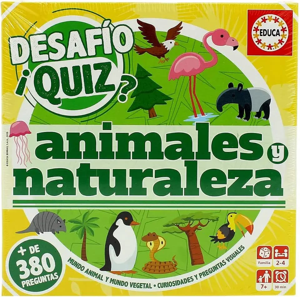 Educa Borrás 18219 Desafio Quiz-Animales Y Naturaleza, Verschieden, One Size