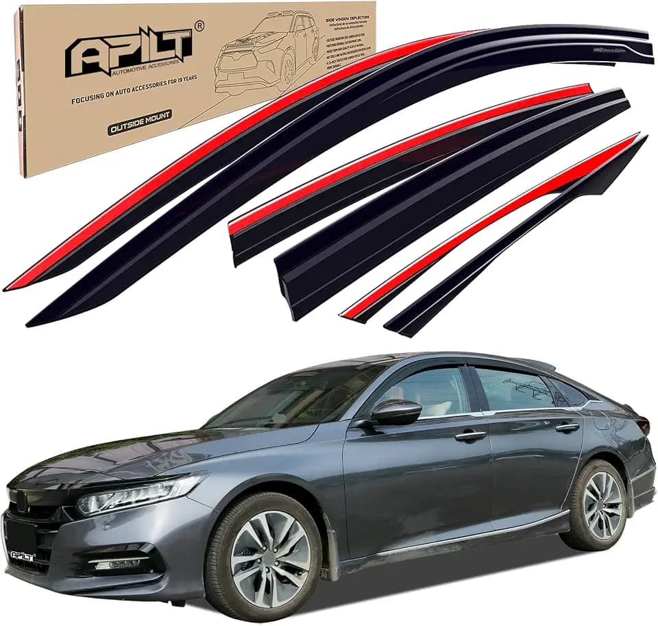 Outside-Mount Rain Guards Window Visors for 2018-2022 Honda Accord Full-Size Wind Vent Deflectors Car Accessories Dark Smoke 6-Piece Set with Thicker and Waterproof Steps