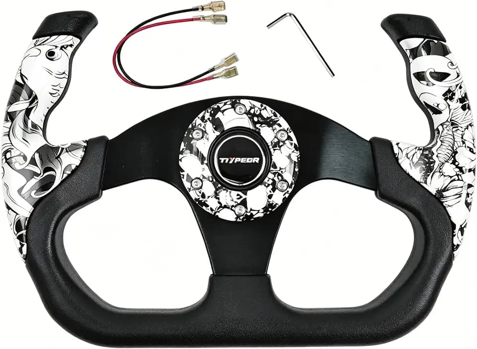 Open D-Shaped Racing Adventure Car Steering Wheel 13"/320mm 6 Bolts Flat Drift Reinforced Sim Race Steering Wheel PU with Horn Button
