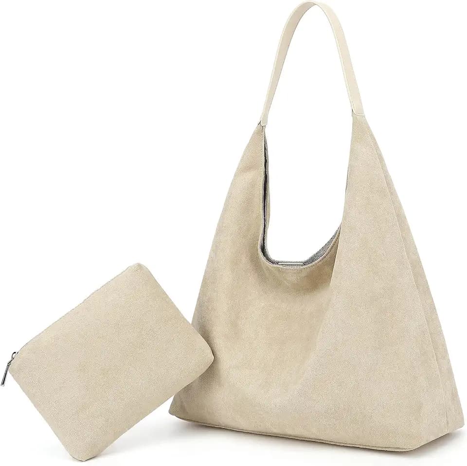 Suede Tote Bag for Women, Super Soft Slouchy Hobo Bags, Large Capacity Work Handbags, Vintage Brown Suede Bags