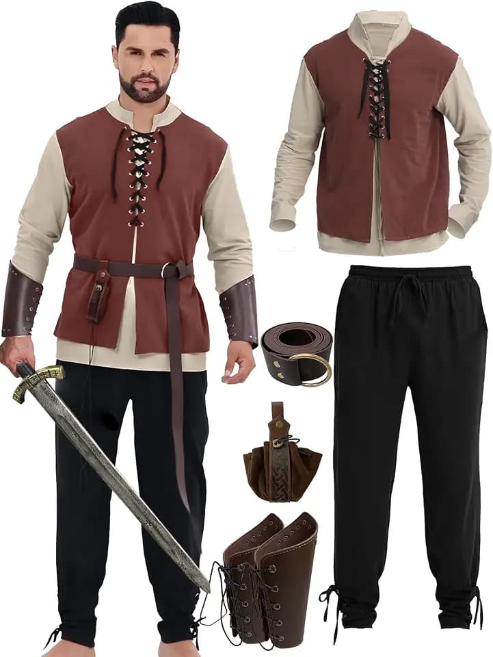 Renaissance Costume Men Halloween Medieval Viking Outfit Adult