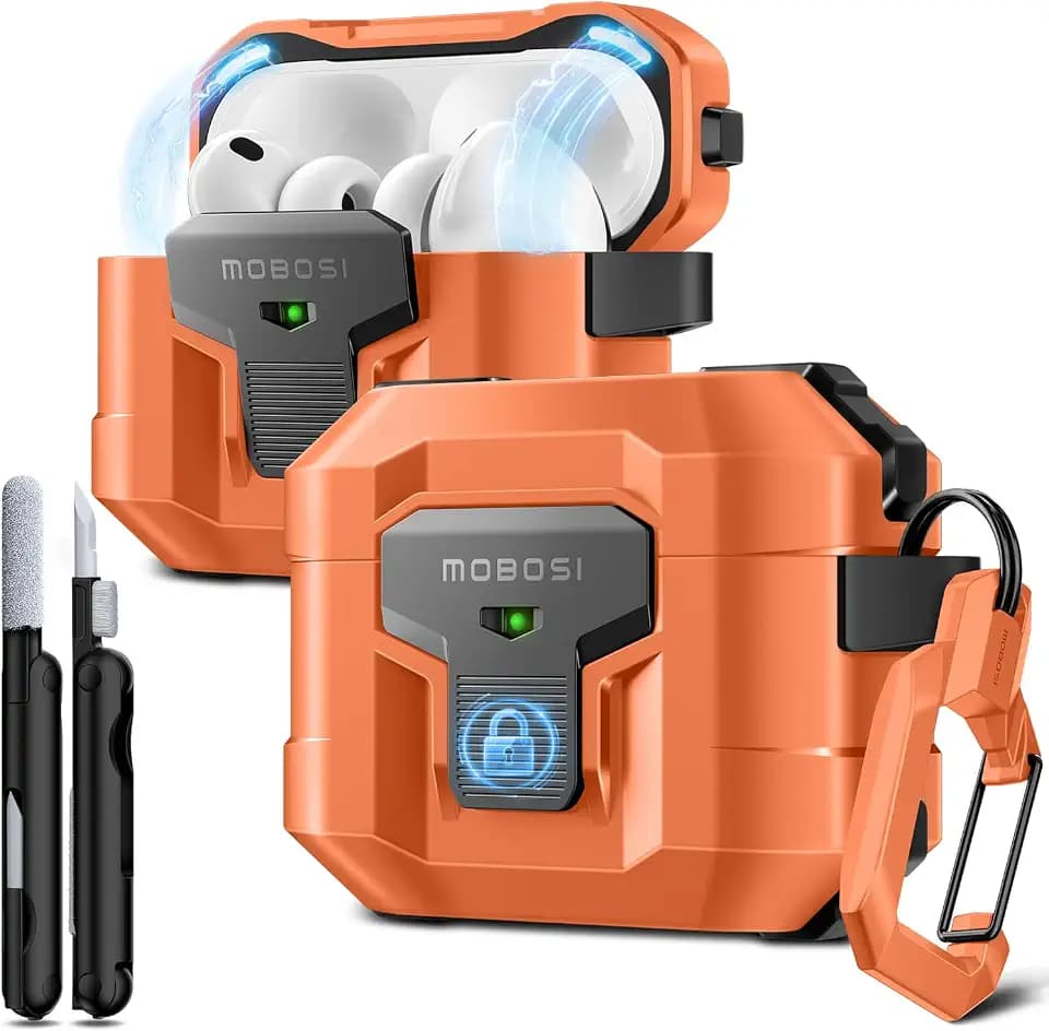 MOBOSI for AirPods Pro 3 Case 2025 with Drop-Proof Lock, Tangerine
