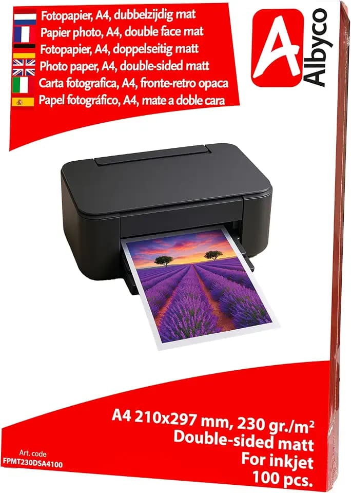 100 Albyco Fotopapier Inkjet Format A4 matt 230 g/m², Beidseitig bedruckbar