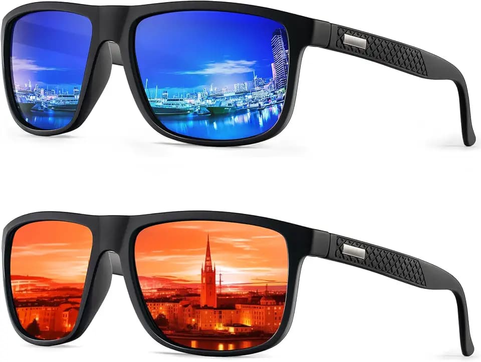 HENGOSEN Polarisierte Sonnenbrille für Herren, Sport: Herren-Sonnenbrille, Angeln, Fahren, Laufen, Retro-Sonnenbrille mit UV-Schutz, 2 Stück