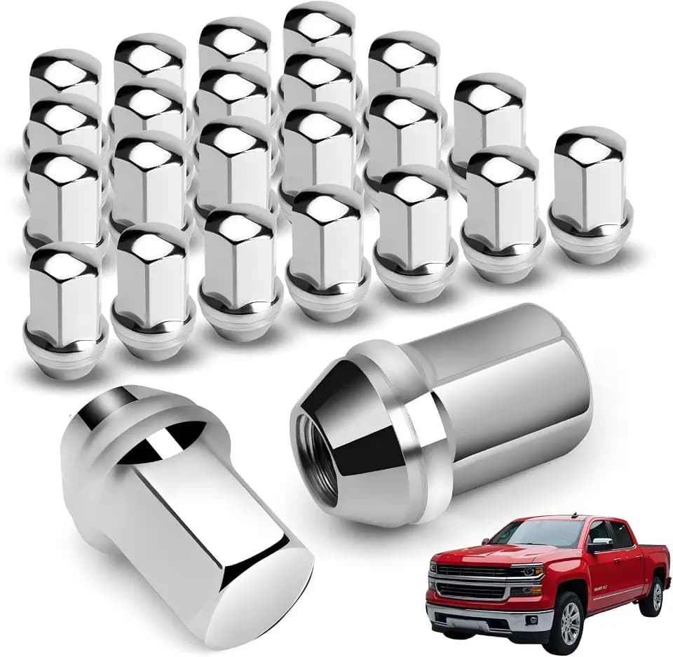 SIJUN 24pcs 14x1.5 OEM Lug Nuts 1.77"(45cm) Height, 7/8" (22mm) Hex, M14-1.5 One-Piece Design for Silverado 1500/Tahoe/GMC Sierra 1500/Buick/Cadillac and More Factory Chrome Wheel Lugnuts