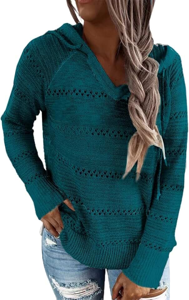 BLENCOT Women Fashion Clothing Striped Crochet Fall Sweater Hoodie Casual