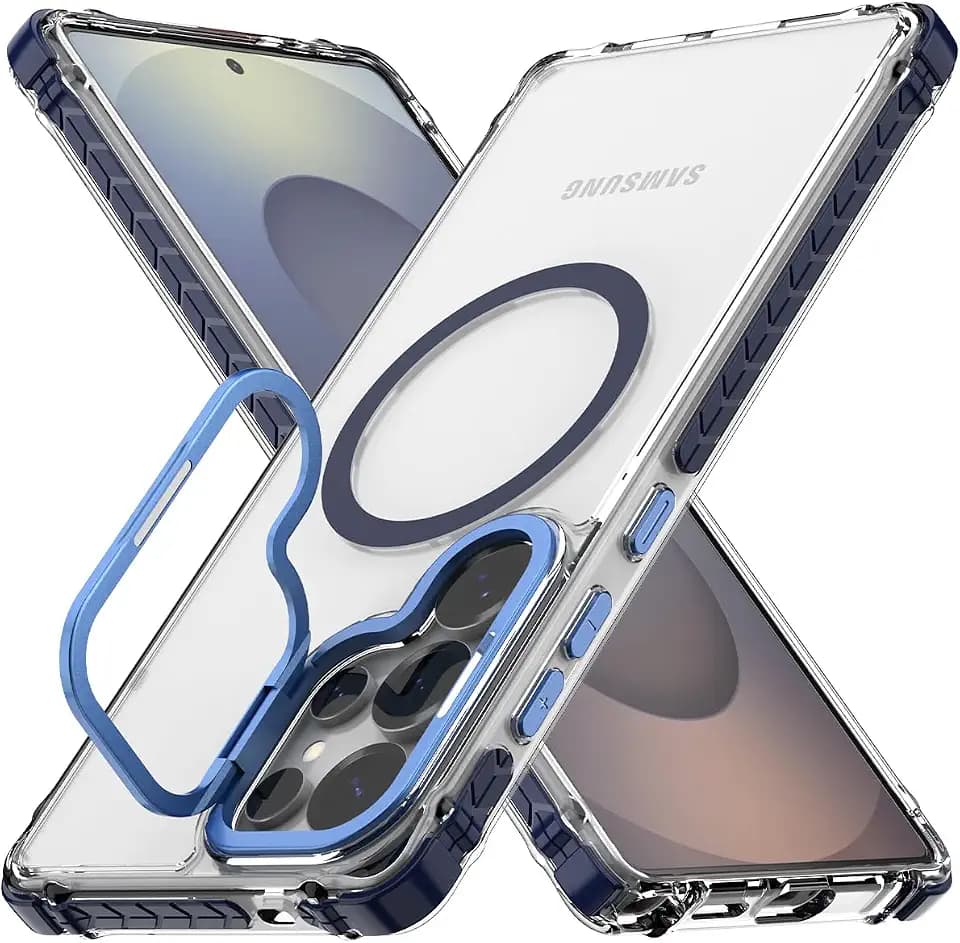 Nvollnoe for Samsung S25 Ultra Case Compatible with MagSafe Military Grade Shockproof Heavy Duty Protective Adjustable Kickstand Ultra Clear Magnetic Phone Case for Samsung S25 Ultra(Blue)