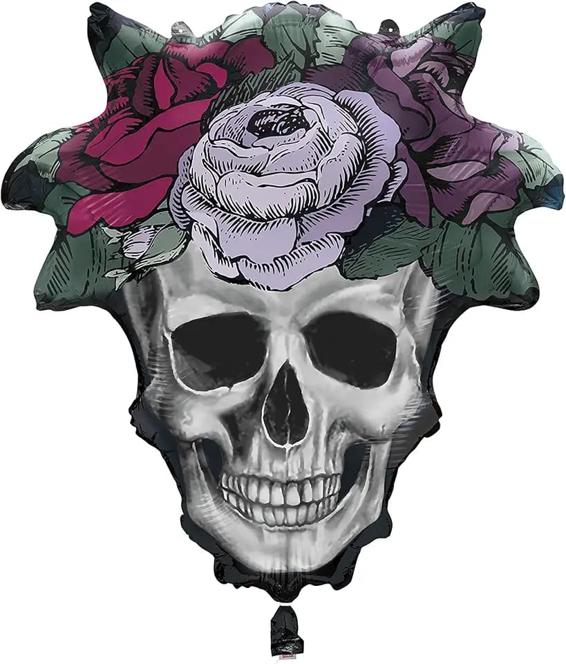 Multicolor Floral Skull Giant-Shaped Foil Balloon - 21" (1 Pc) | Unique & Eye-catching Decor for Halloween Parties & Events
