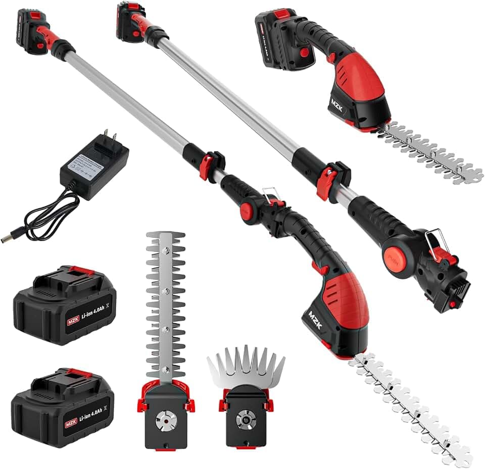 MZK 20V 2-in-1 Pole Hedge Trimmer & Grass Shear,13ft Reach, 2x4Ah Batteries