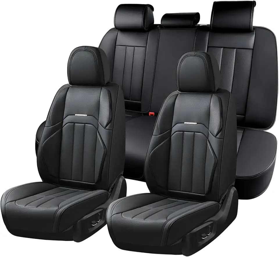 Coverado Nappa Leather Car Seat Covers Full Set, Luxury Waterproof Seat Protectors, Airbag Compatible Anti‑Slip Auto Seat Covers, Universal Fit for Most Cars SUVs Trucks Pickup Vehicles