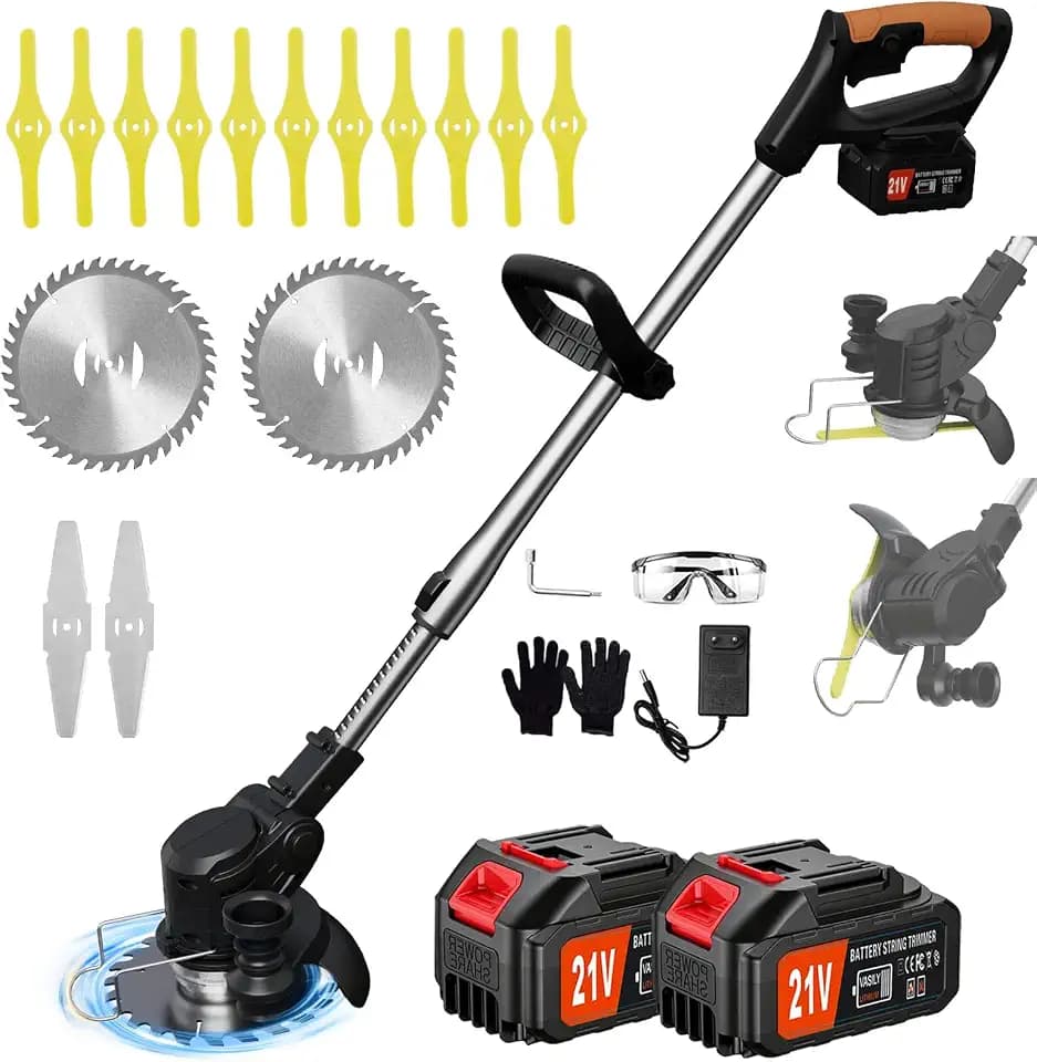21V Cordless Weed Wacker with Edger Wheel for Garden Yard,Battery Powered