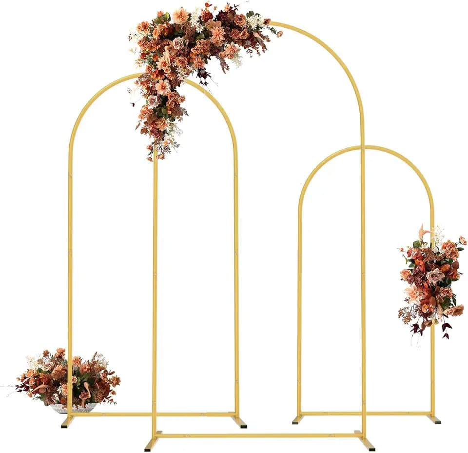 PlusFive Hochzeitsbogen Set 1,3m&1,6m&2,0m 3 Stück Hochzeitsbogen Gestell Gold Wedding Arch Traubogen Metallbogen-Hintergrundständer für Hochzeit Geburtstag Party Ballonbogen Zeremonie Dekoration