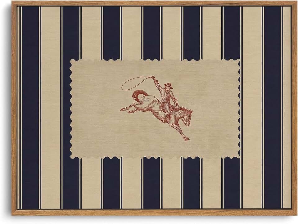 ZZLWBKGL Western Wall Decor Striped Cowboy Canvas Art Vintage Wall Art