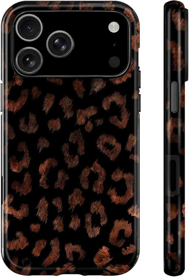 for iPhone 17 Pro Case,Black Amber Leopard,Dual Layer Soft TPU Hard PC Bumper Case Design,Girl-Friendly Shockproof Phone case