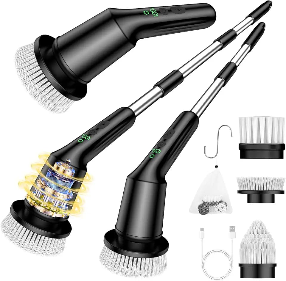 Electric Spin Scrubber for Bathroom, Shower Scrubber with Long Handle